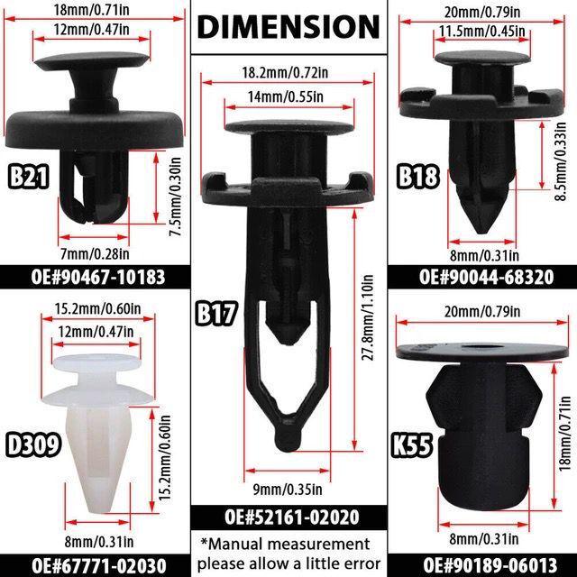 

100 Клипс панели стеклоочистителя для Toyota Corolla, RAV4, Avensis, Lexus чёрный