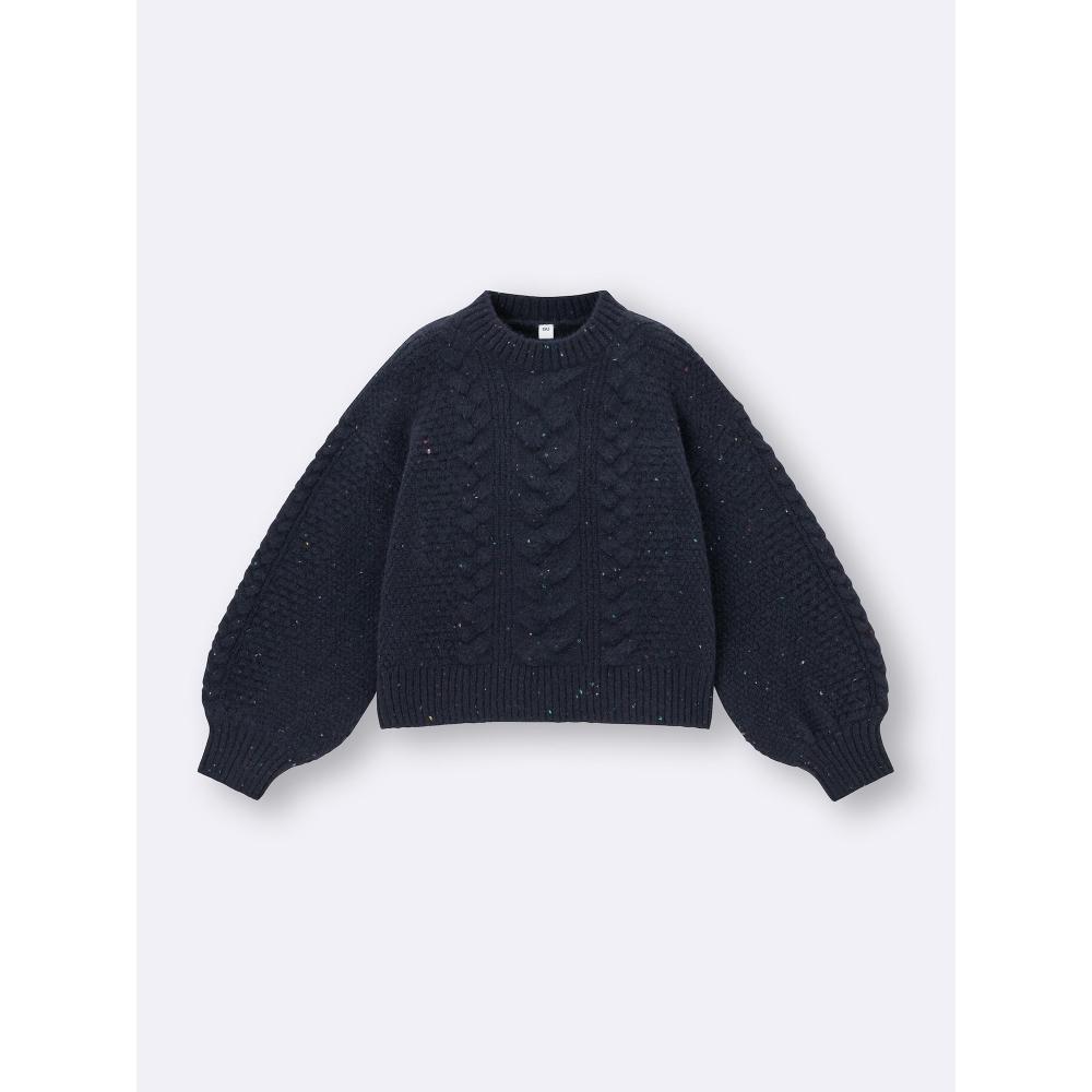 Gu By Uniqlo Girls Puff Knit Color Nep Cable Sweater
