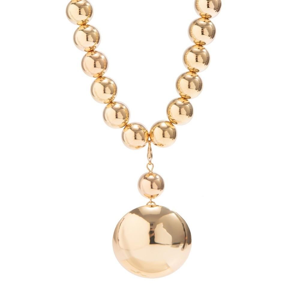 Exaggerated Earring Necklace Set Gold Silver Half Ball Bead Punk Rock Necklace Metal Pendant Metal String Beads Necklace
