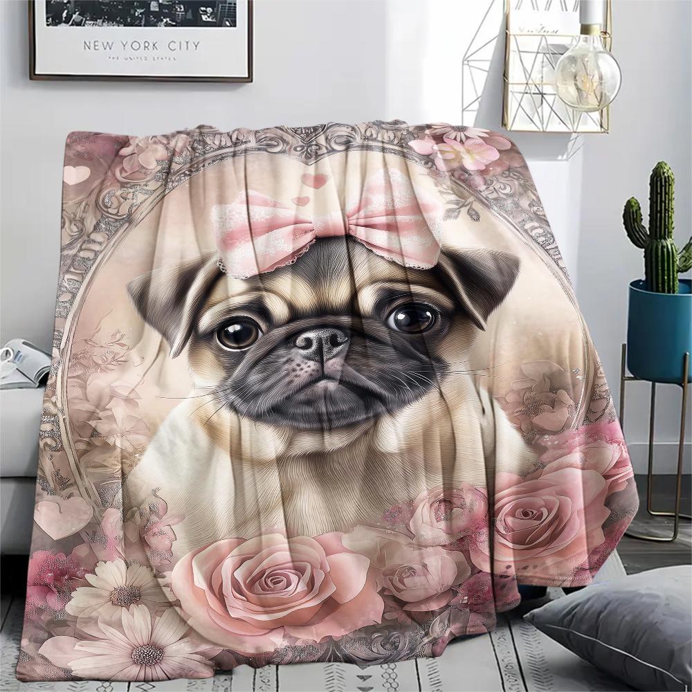 1Pc 3D Dog Puzzle Print Flannel Blanket, High quality Comfortable for All Seasons, Home Decor, Warmth and Comfort, Perfect for Gifts