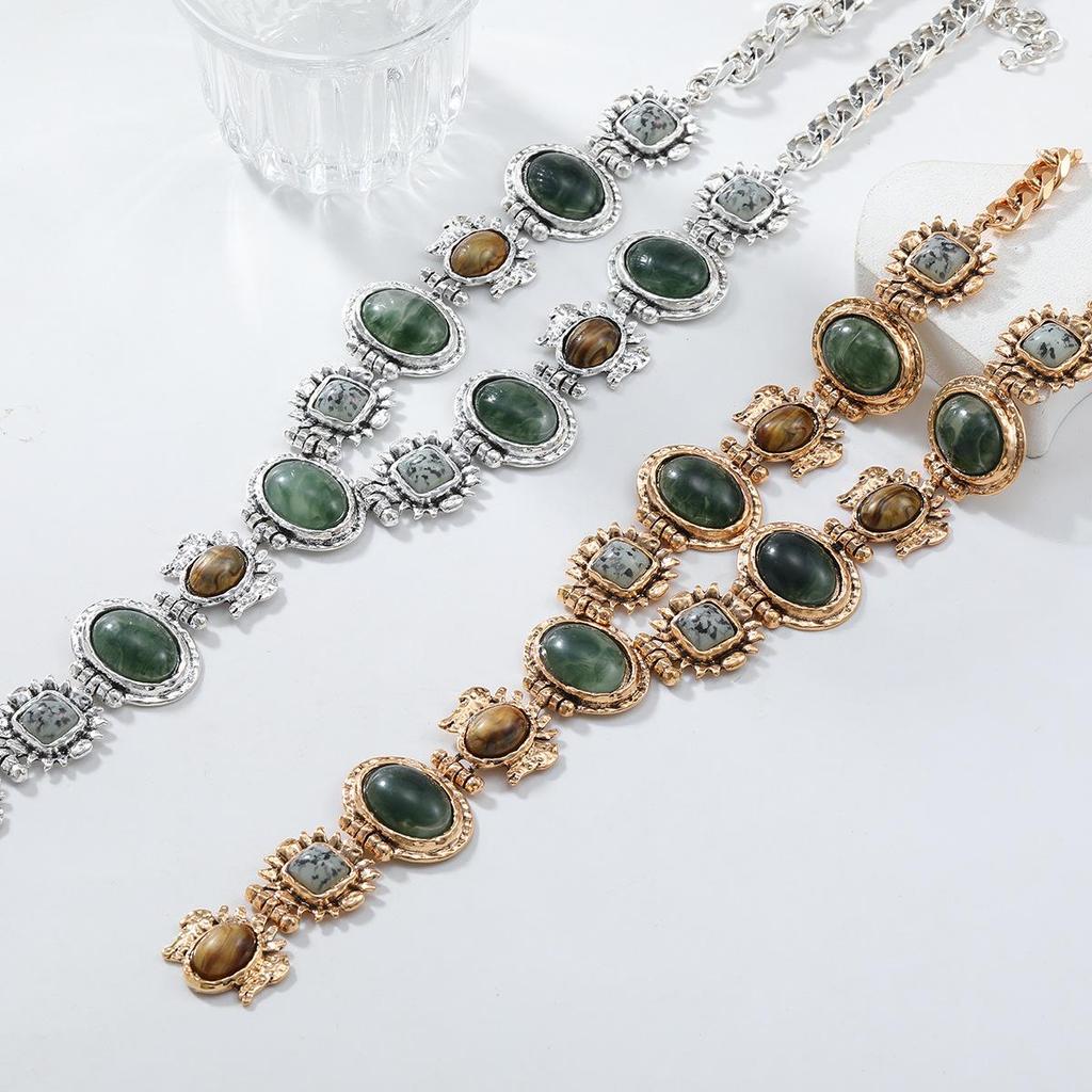 2024 Retro Style Natural Stone Look Ladies Sweater Chain Necklace