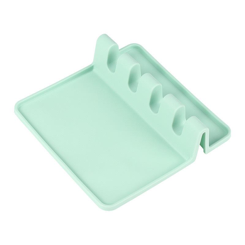 In Stock: Food-Grade Silicone 4-Grid Kitchen Storage Rack & High-Temp Resistant Spoon Rest Mat