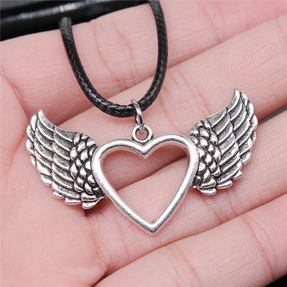 Liebesherz Engel Frieden Halskette Lederkette 45cm Damenschmuck Geburtstag Trend Beschläge