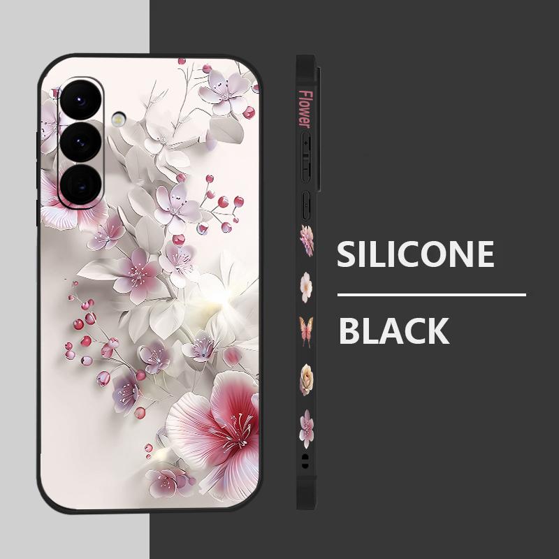 Soft TPU Case For Samsung Galaxy S25 S24 S21 FE S24 S22 S23 Ultra S22 Plus S25 Edge Pink Flowers Patterned Lanyard Phone Cover