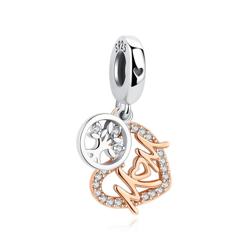 Original 925 Silver Charms Family Tree Love Heart Mom Pendant Beads Fit Bracelets Necklaces Women DIY Jewelry