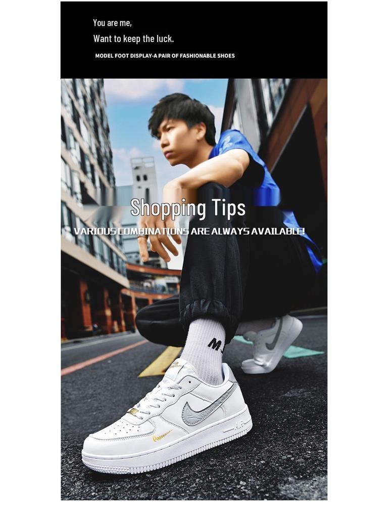 נעלי סניקרס יומיומיות רב-תכליתיות Putian AJ Air Force 1 נמוכות לבן/שחור/זהב לגברים ונשים