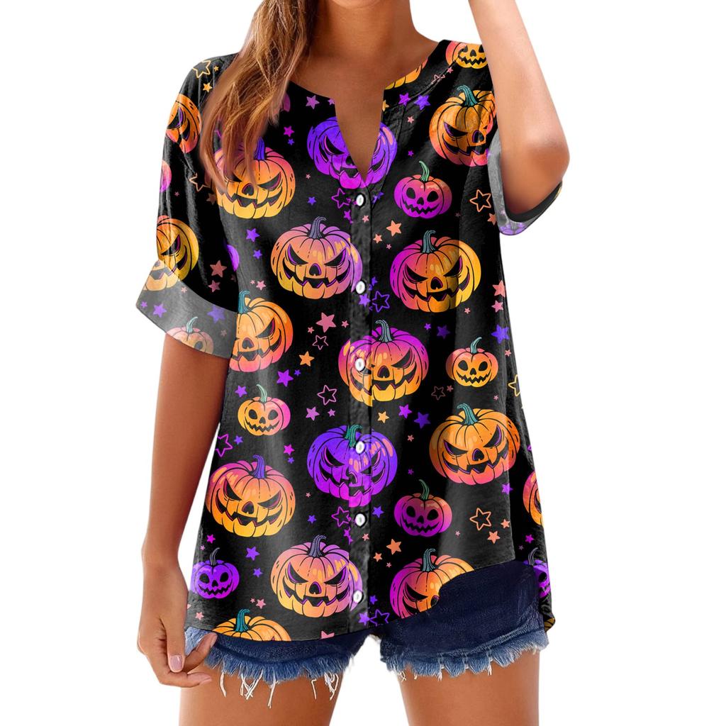 Women's Fashionable, Casual, Comfortable, Loose-Fitting Halloween Print Top