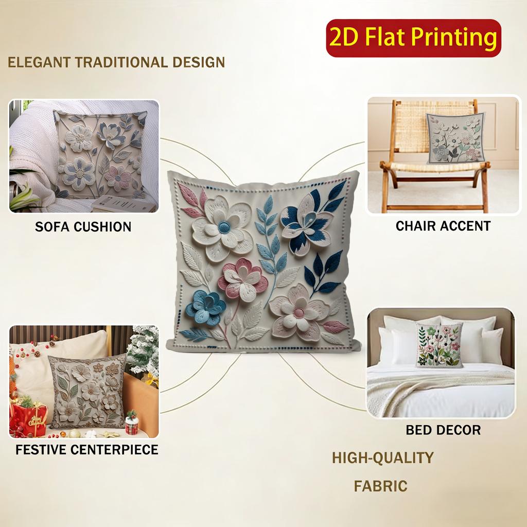 2D Floral Embroidered Cushion Covers For Home Decor Pattern Cushion Cover Suitable For Sofa Bedroom Car Pillow Cover
