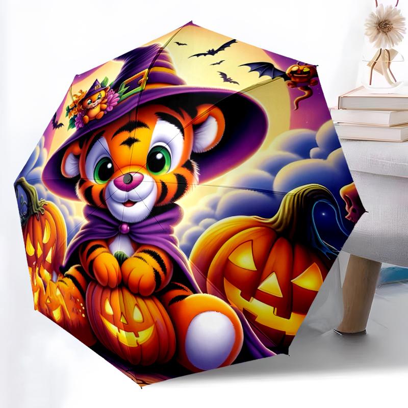 1pc Sturdy 8-Bone Auto Umbrella, Pooh Bear Christmas Wreath Umbrella, Digital Printed, Foldable Umbrella for On-the-Go Outdoor Use