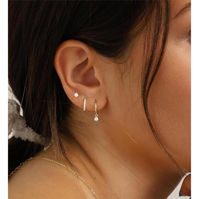 Women Fashion Premium 18k Gold Plated Copper Geometric Rhinestone Earring Set