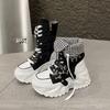 Wind locomotive boots thick-soled round head belt buckle solid color women's Martin boots