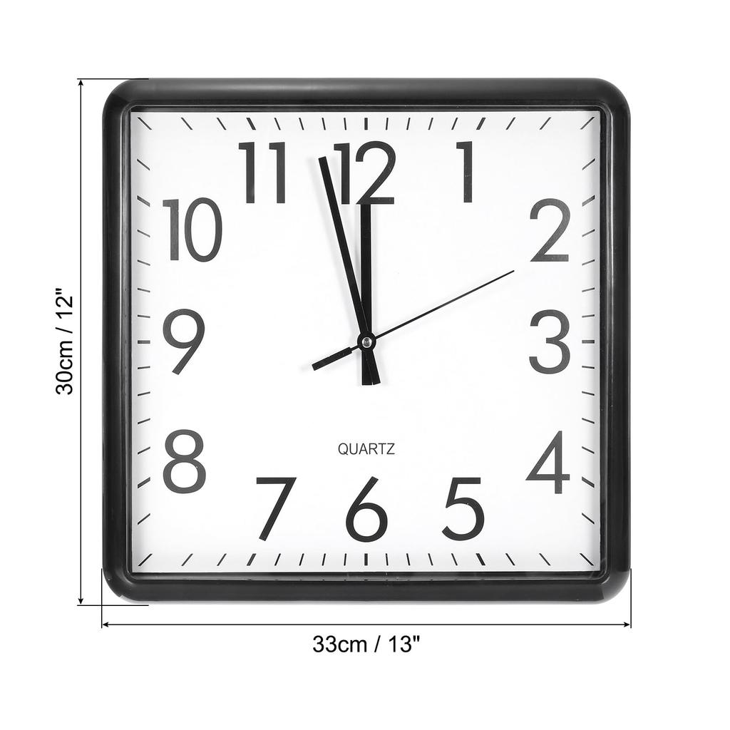PATIKIL 33 X 33 Cm Wall Clock, Quartz Battery Operated, Quiet, Non-Ticking, Square, Black, for Office or Bedroom Decor
