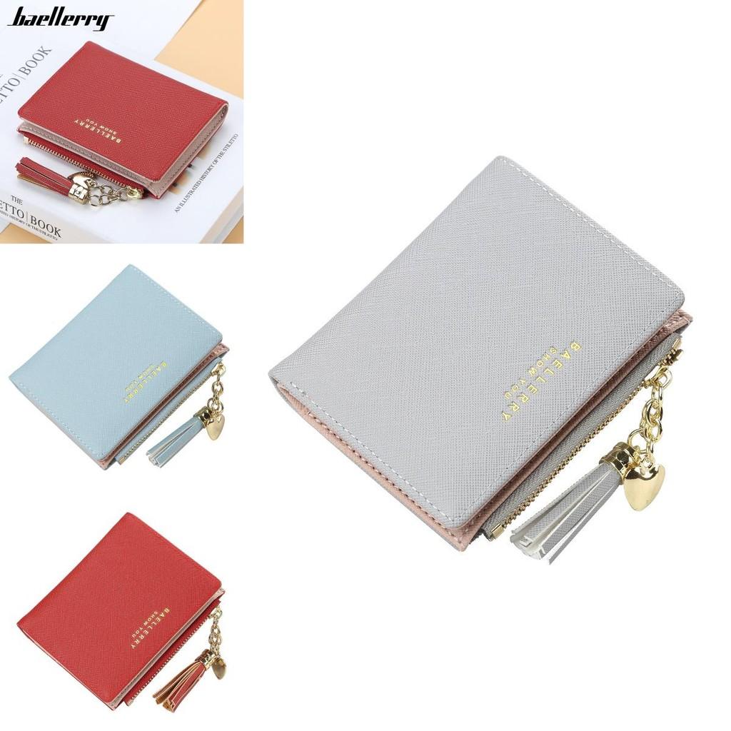 Wallet For Women Short Cardholder Pu Leather With Tassel Decor And Letter Print Design