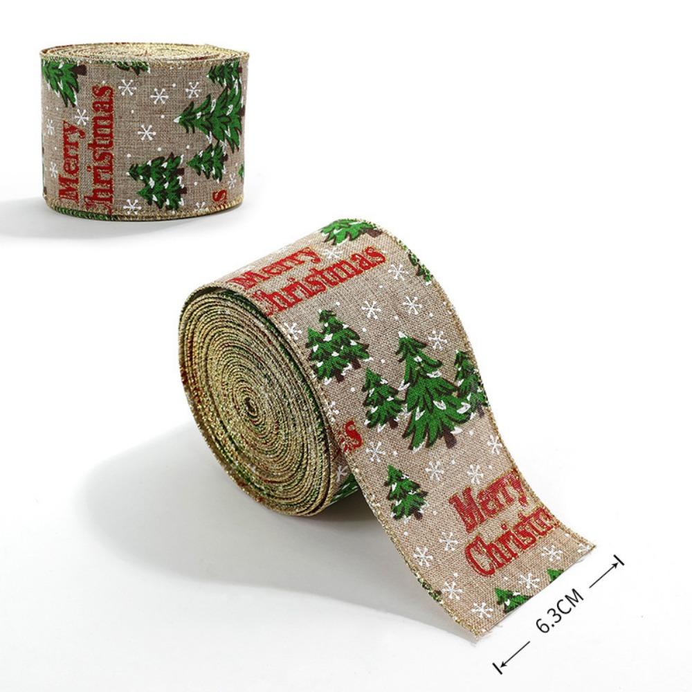 New Christmas Red Ribbon Wrapping DIY 2m Fabric Swirl Ribbon Christmas Tree Ribbon Lmitation Linen Burlap Ribbon