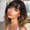Short Brown Highlight Wigs With Bangs Natural Wavy Blond Hair Wigs For Women Heat Resistant Fibre Synthetic Bob Wig Shoulder Length