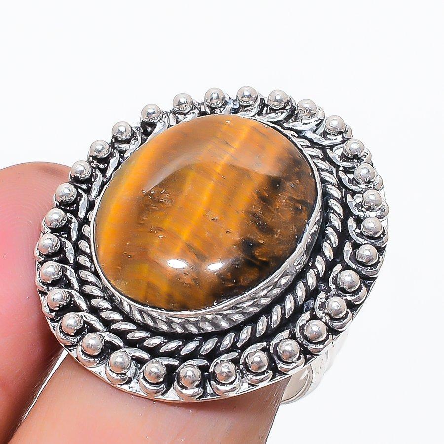 

Натуральный камень Тигровый глаз Ручная работа Ювелирное изделие Кольцо из стерлингового серебра 925 пробы Размер 8 Z4h49