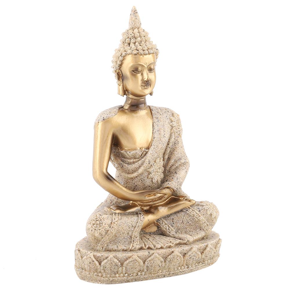 Meditating Seated Buddha Statue Carving Figurine Craft for Home Decoration Ornament (Gold)
