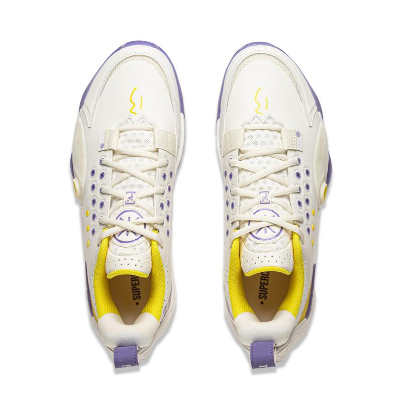 Li Ning Trendy Comfortable Low Top Basketball Shoes Men Sneaker White Purple Yellow ABAV001-21
