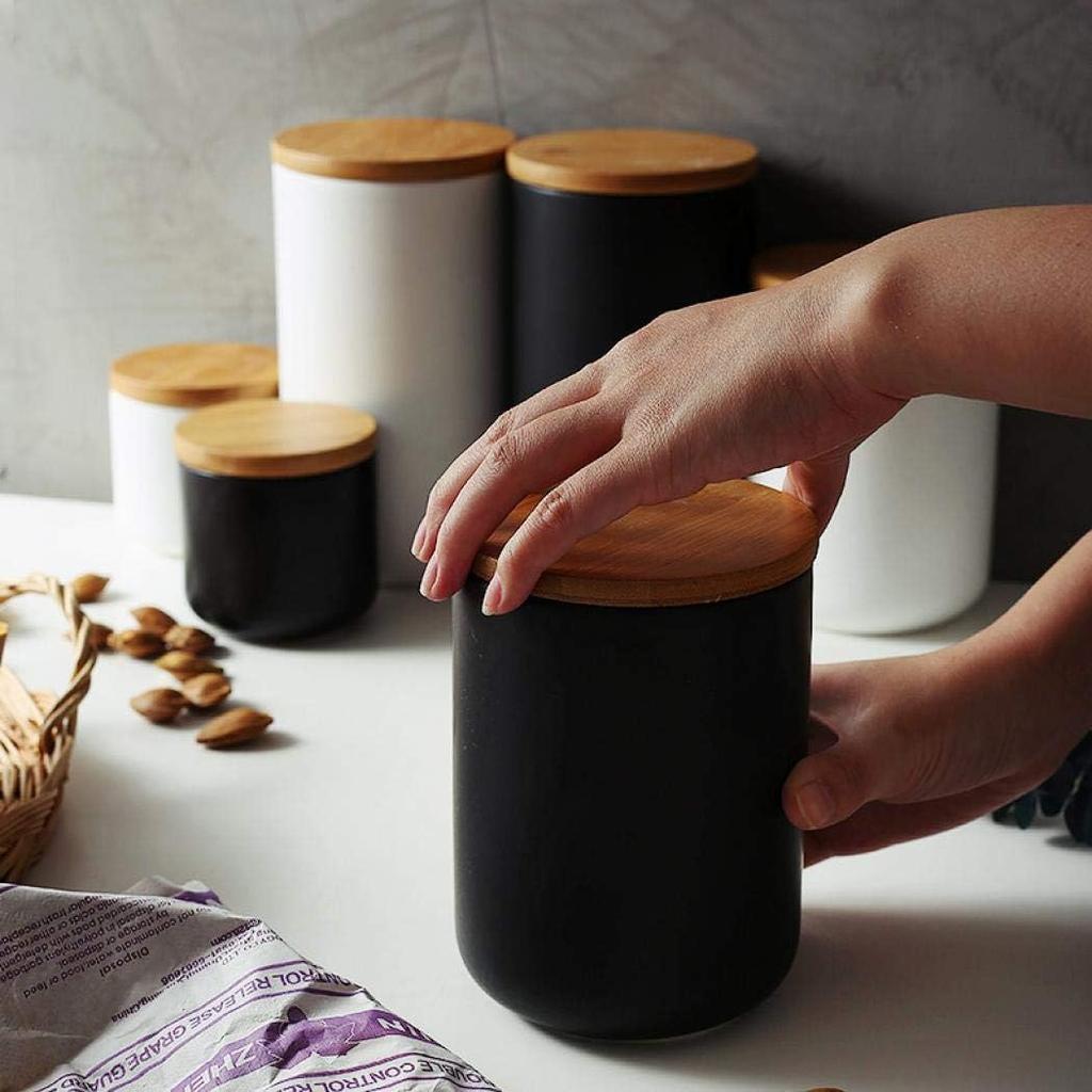 MilkyWay Food Storage Jar Strong Ceramic Storage Canisters with Airtight Seal Bamboo Lid Modern Design Seal Damp-Proof Kitchen Jar for Coffee, Tea,