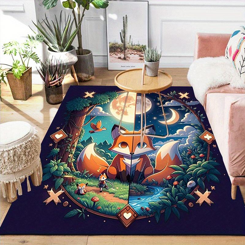 1pc Day and Night Fox Design Area Rug - Soft, Anti-Slip, and Durable Gaming Room Decor for Bedroom