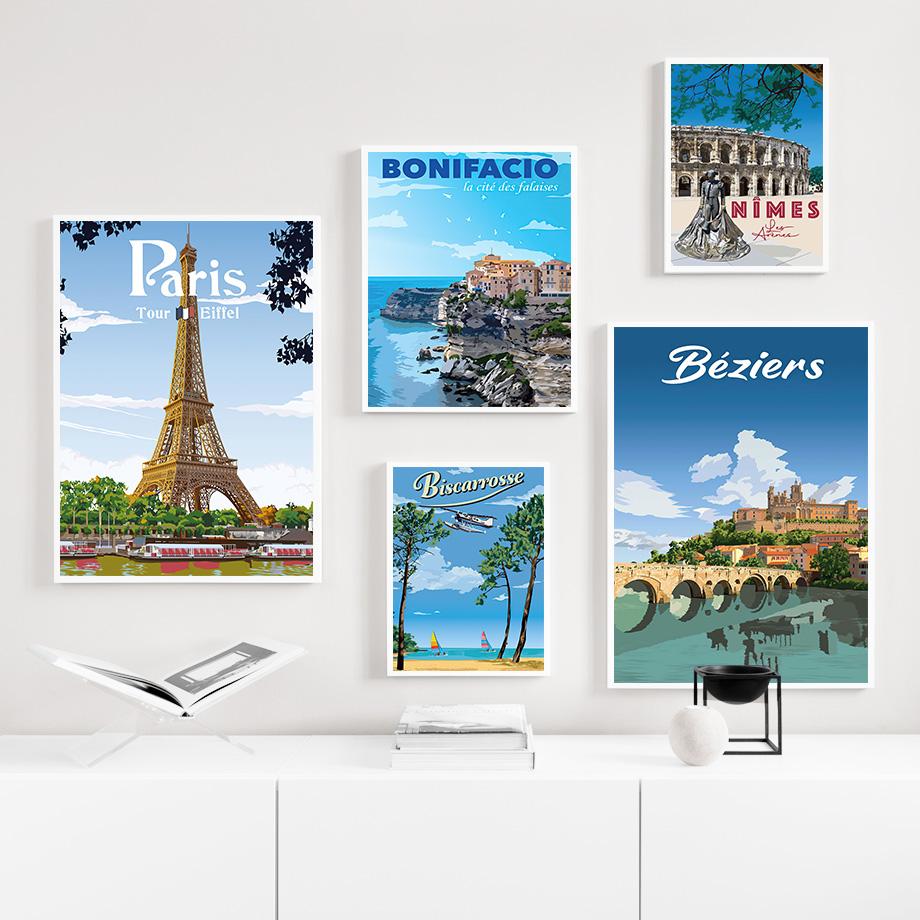 Vintage Słynne Miasto Podróże Ścienne Sztuka Francuskie Włochy Malarstwo Na Płótnie Nordyckie Plakaty i Wydruki Obrazy Ścienne Do Wystroju Salonu