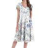 A Casual And Fashionable V-Neck Short-Sleeved Medium-Length Dress With Floral Prints For Women