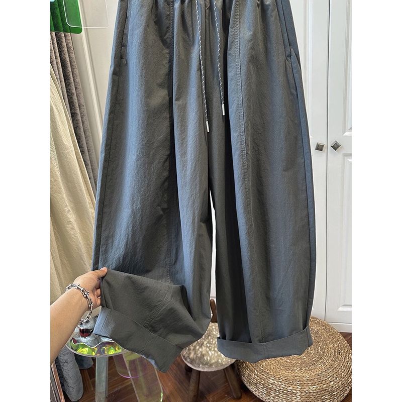 European Plus Size 120kg Elastic Waist Casual Wide-Leg Long Pants for Women, Summer Slimming Harem Loose Cropped Pants
