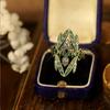 Retro Bohemia Green Glazed Crystal Dragonfly Wide Opening Adjustable Rings for Women Exquisite Luxury Jewelry Accessories Gifts