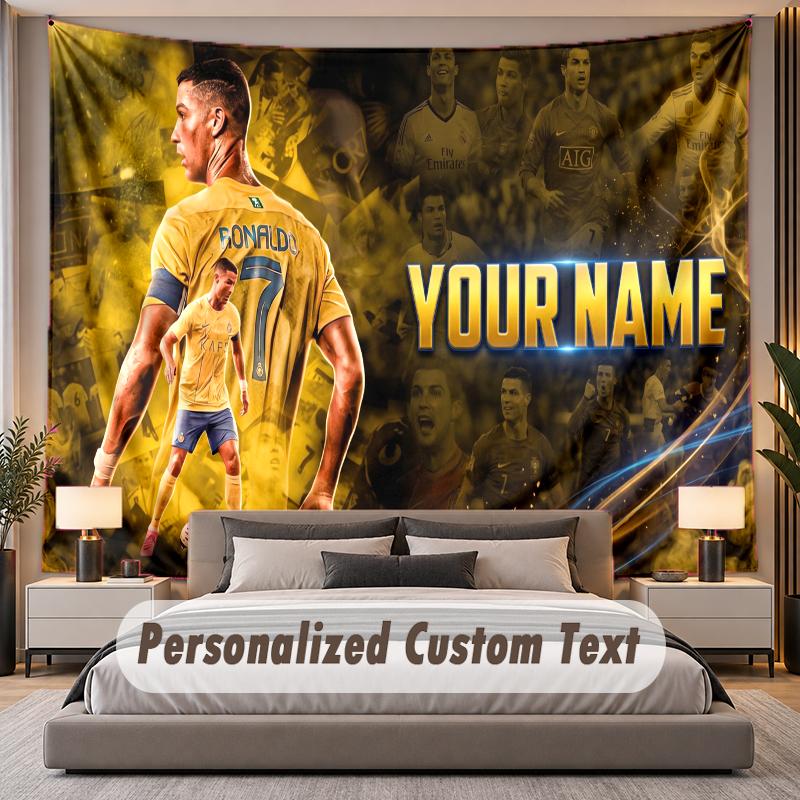 Custom Name Text Tapestry Cristiano Ronaldo Personalized Polyester Wall Tapestry For Bedroom And Room
