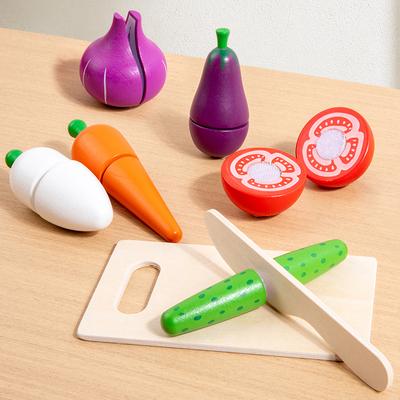 Pretend Cutting Play Food Wooden Toys,Children's Kitchen Educational Early Learning Enlightenment Colorful Food Awareness Game
