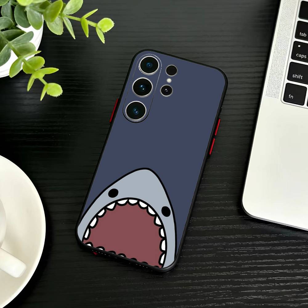 H-Cute Shark Phone Case For Samsung S26,S25,S24,S23,S22,S30,S21,Ultra,Plus,FE 5G Black Soft Cover