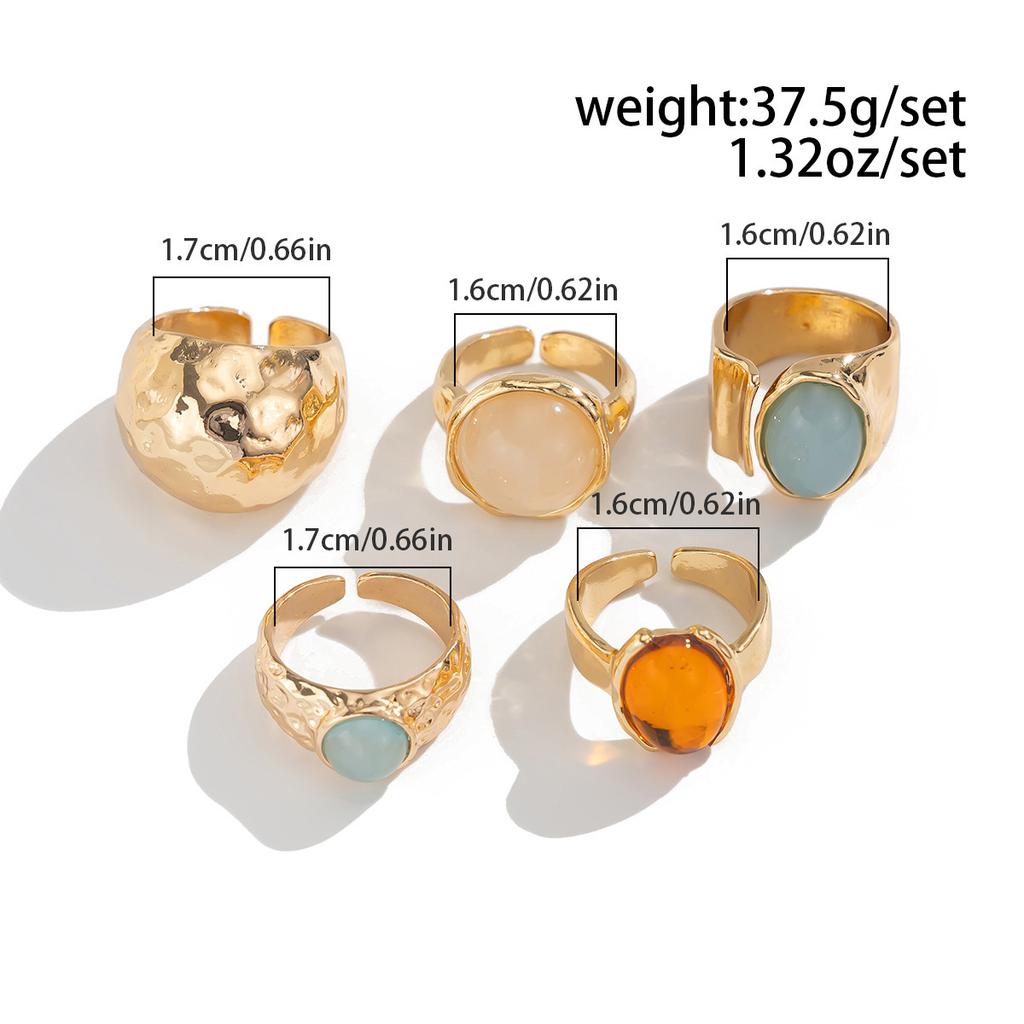 iF ME Vintage Chic Geometric Stone Inlaid Ring Set for Women Simple Chunky Gold Color Geometric Rings Daily Wear Party Jewelry Gifts