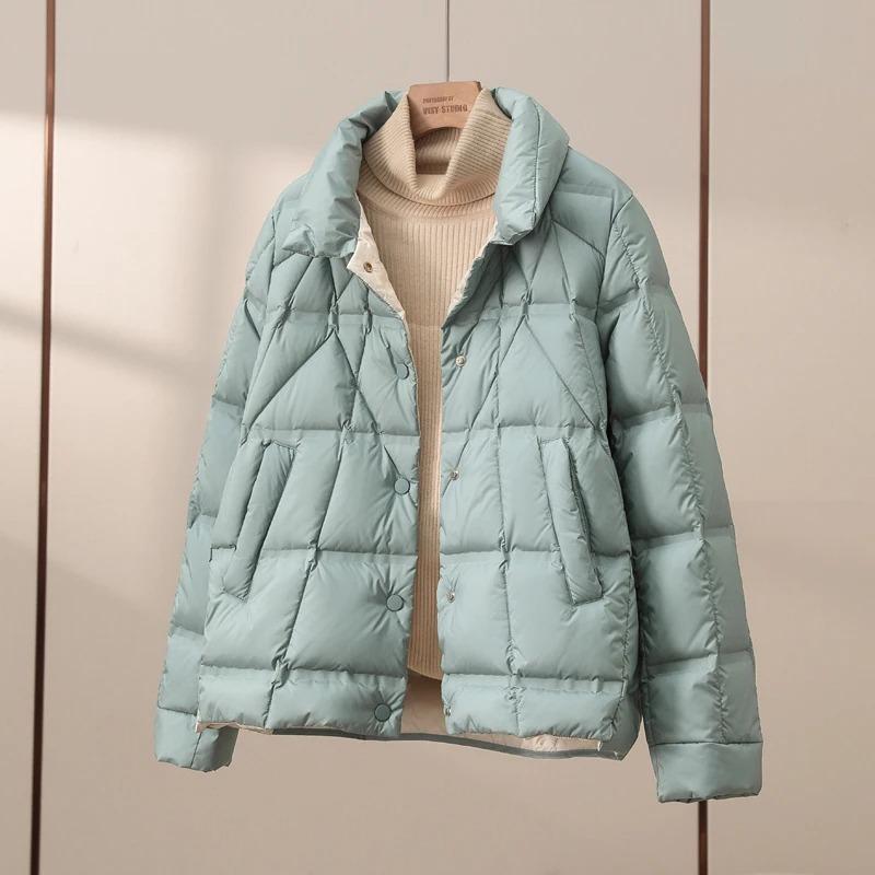 Autumn Winter Lightweight Puffer Jacket Women Long Sleeve Single Breasted Down Coat Short Parkas
