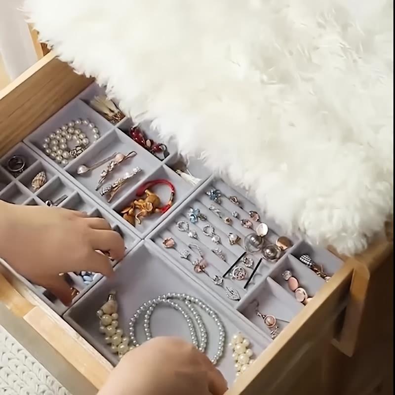4pcs Jewelry Display Tray Gray Velvet Earrings Display Dust-proof Storage Props Drawer Jewelry Storage Box
