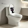 Removable PVC Wall Clings Halloween Cute Tongue Out Black Cat Toilet Lid Sticker, Cartoon Kitty Healing Style Room Decorations Bathroom Decal,