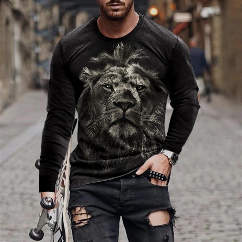 Spring Autumn Long Sleeve T-shirt 3d Printed Animal Pattern Men's O-collar T-shirt Casual Oversized Pullover Fashion Trend Top