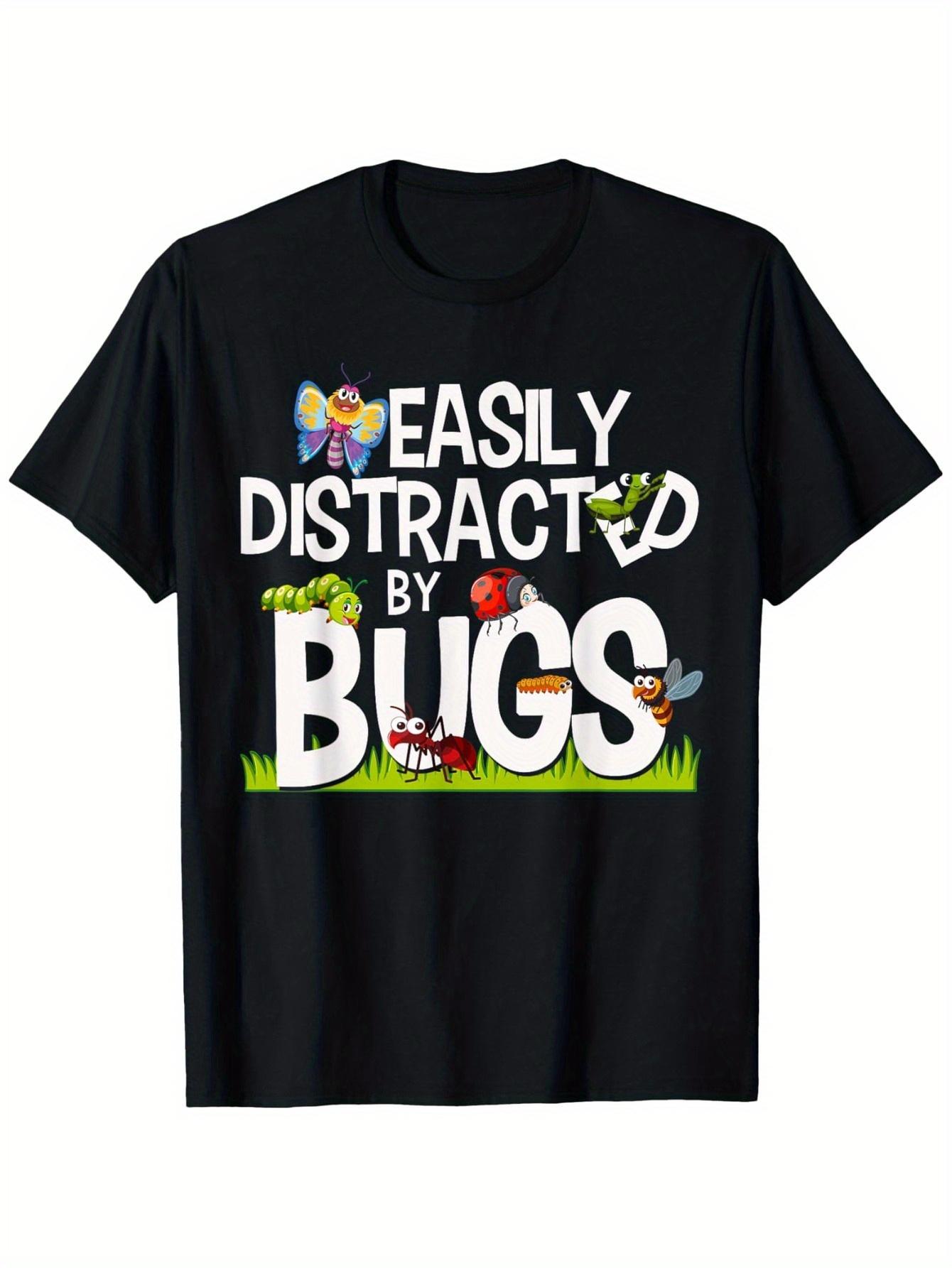 Youngsters Easily Distracted By Bugs Fun Graphic Tee - Soft Cotton, Breathable Short Sleeve Shirt for Boys & Girls S