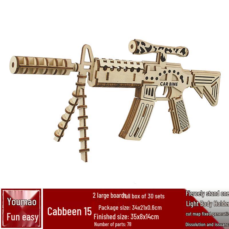 Handmade 3D Wooden Military Tank Model Puzzle for Children