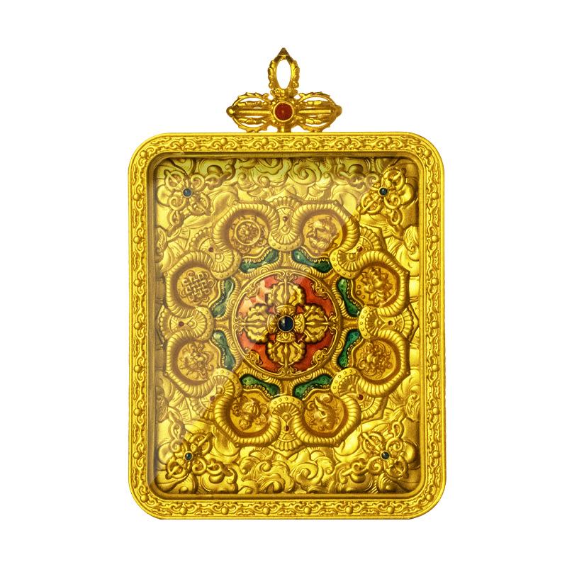 Tibetan Brass Gold-Plated Thangka Pendant Necklace