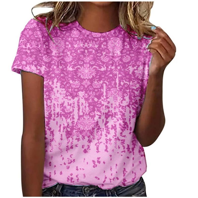 Summer Round Neck 3D Floral Pattern Printed Top Fashionable Casual Short Sleeved Women's T-shirts