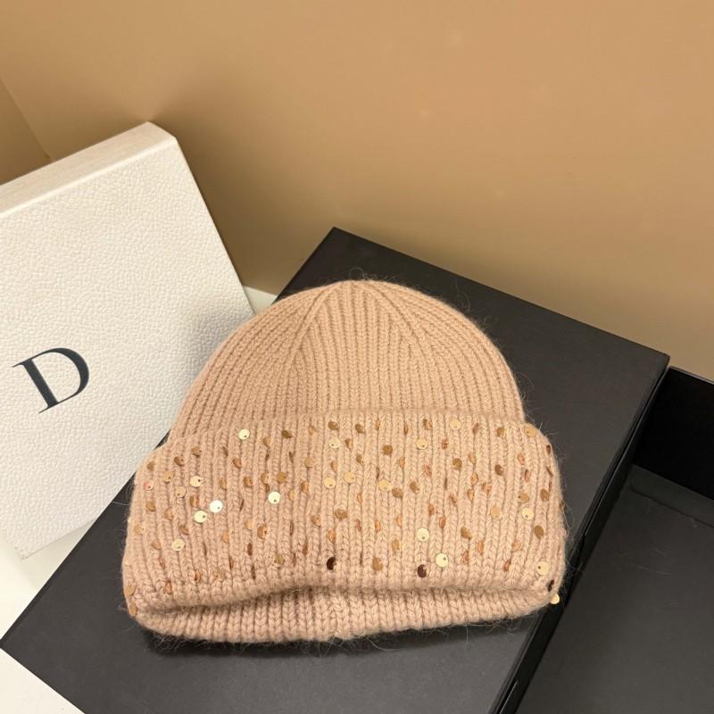 Winter Warm Knit Hat With Rabbit Fur Sequins Ear Flaps Outdoor Use