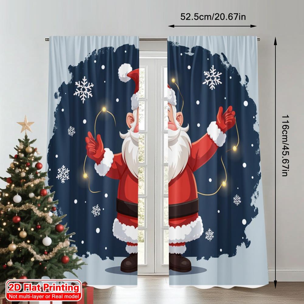 2 Stück 2D Flachdruck Frohe Weihnachten Beliebte Party Fenster Vorhänge Weihnachtsmann Feiertagsbeleuchtung Polyester Ohne Strom