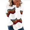 Women's Casual Long Sleeve Stripe Print Color Matching T Shirt Slim Top