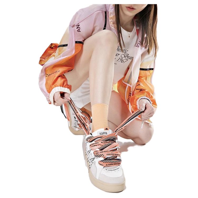 Kappa Fabric Synthetic Leather Two-Layer Cowhide Trendy Logo Slip-Resistant Wear-Resistant Low-Top Sneakers Unisex sneakers White Brown K0DX5CS01F-012