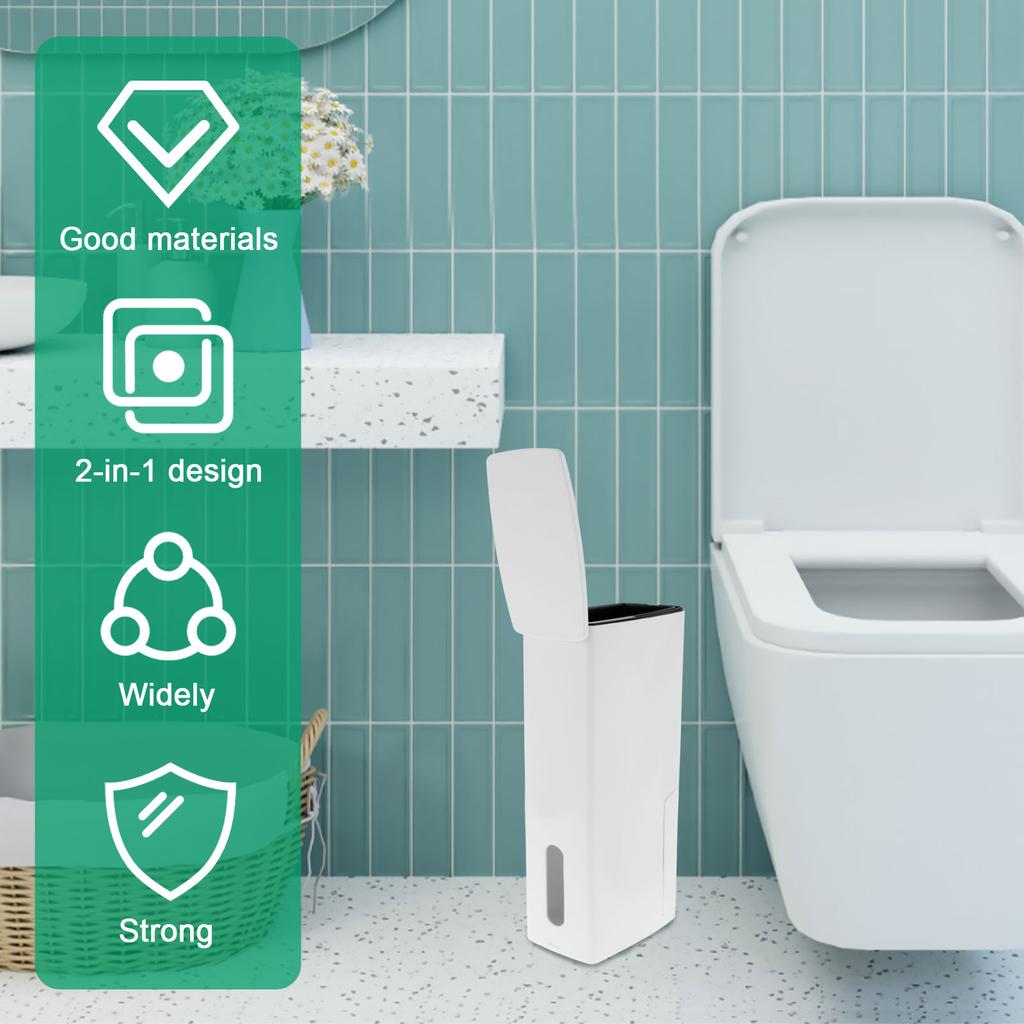 Slim Trash Can Narrow PP Integrated Toilet Brush Waste Bin with Flip Lid Draining Design for Bathroom Narrow Spaces Garbage Bin