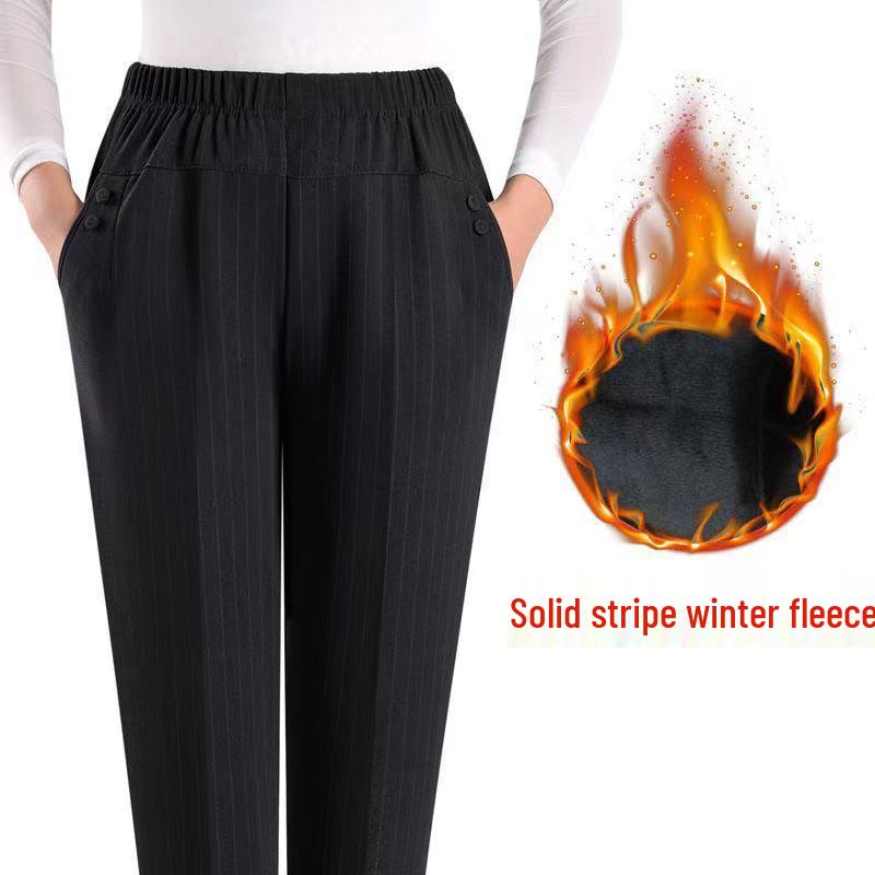 Mom's Quilted Fleece-Lined High-Waisted Winter Pants