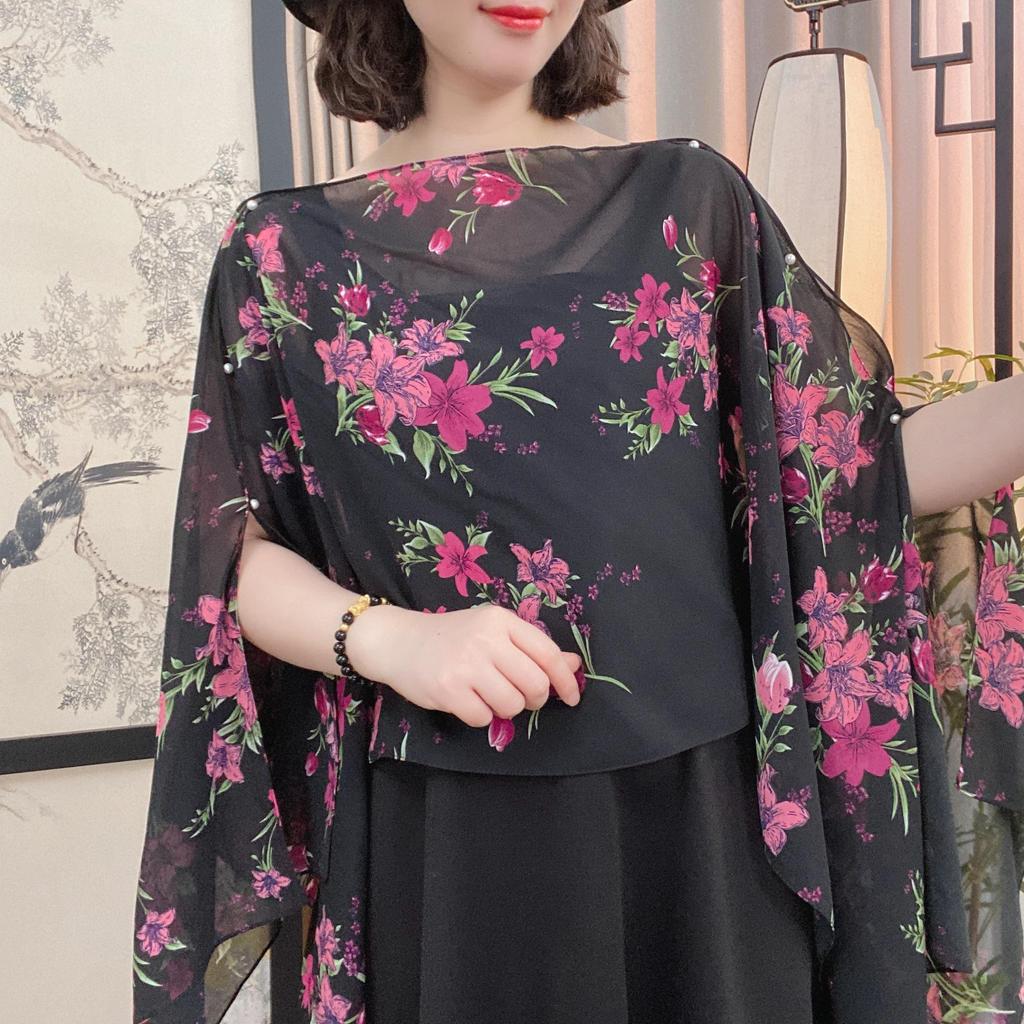 2025 Summer Pearl Print Slimming Shawl: Women's Versatile Style for Travel & Photography