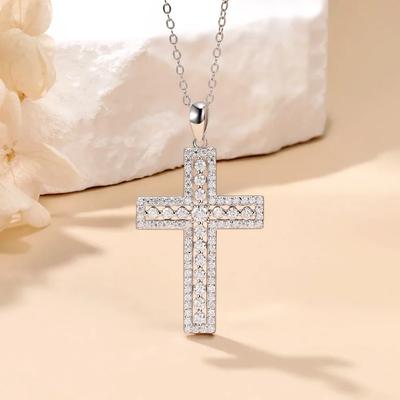 Linkerlove Cross Choker Necklace for Women Moissanite Cross Pendant Necklace S925 Sterling Silver Christian Jewelry Prayer Gifts