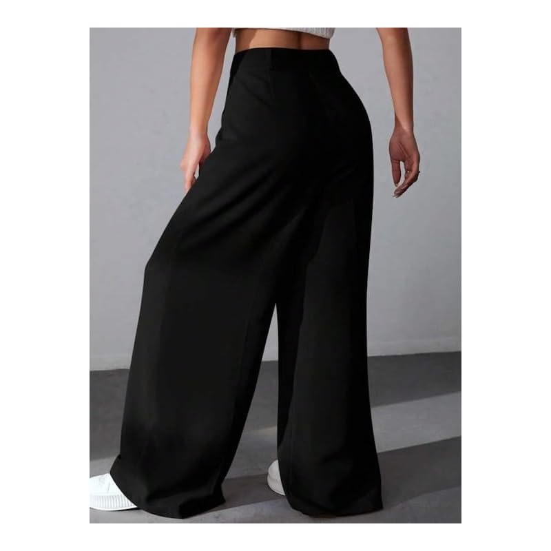 GRECIILOOKS Wide-Leg Fit Trouser for Women (Gl-Tr946-Small-Black)