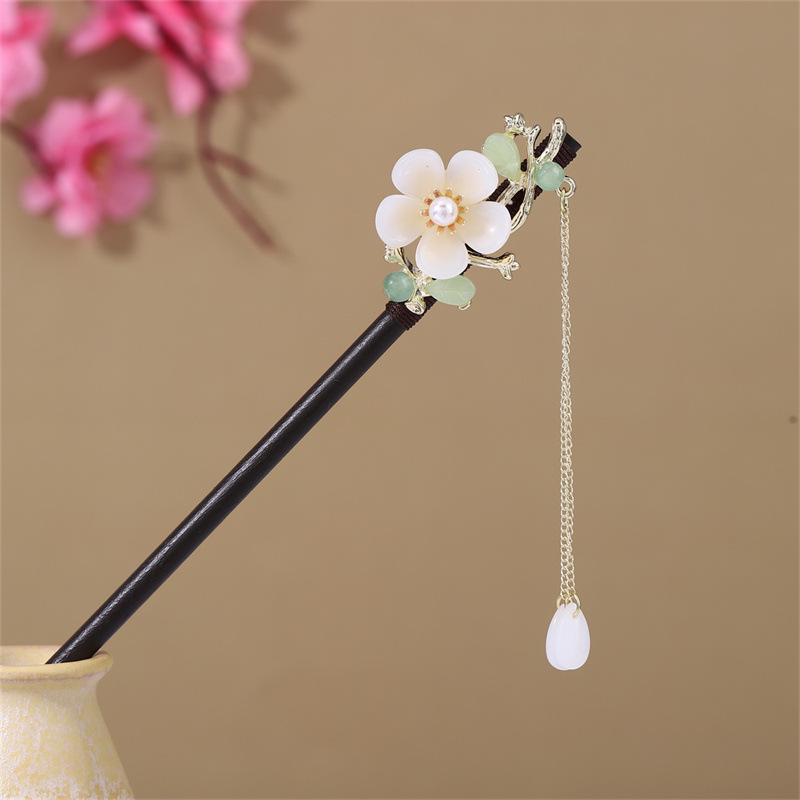 Ancient Style Ebony Imitation Wooden Tassel Hairpin - Hanfu Accessory for Women